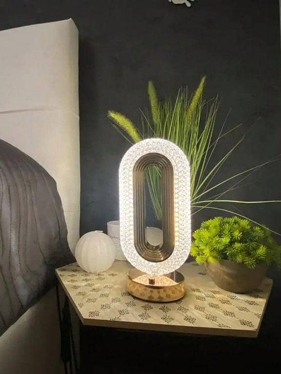 T  3D Oval Crystal Table Lamp Rechargeable – LED Touch Control Night Light with 3 Color Modes & Dimmable Brightness | Modern Crystal Diamond Bedside Lamp for Bedroom, Living Room, Office, Home Décor & Gift Use
