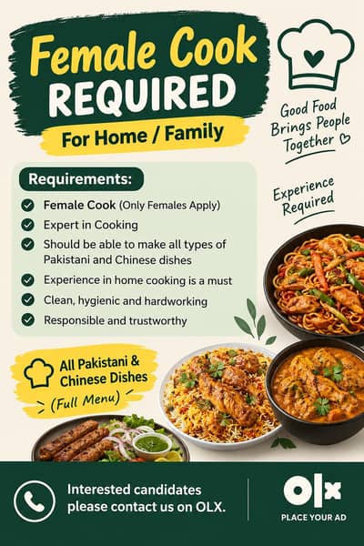 Female Cook Required