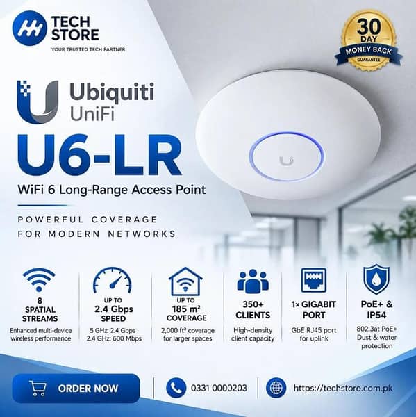 Ubiquiti UniFi U6-LR WiFi 6 Long-Range Access Point | Dual-Band Wireless Network AP | With Box
