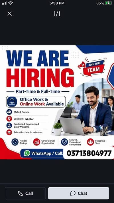 we need male and female staff for office work