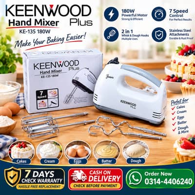 Keenwood Plus KE-135 Electric Hand Mixer – 180W | 7 Speed Control