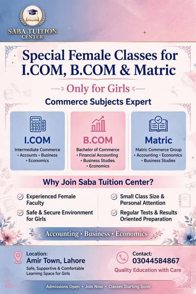 `Female Commerce Tutor I. Com B. Com At My Home Amir Town