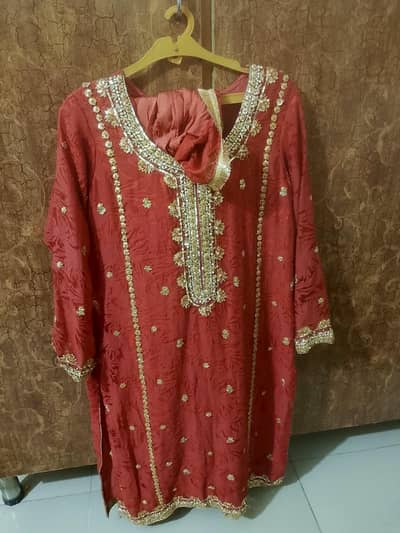 embroidered shirt and trouser with dupatta
