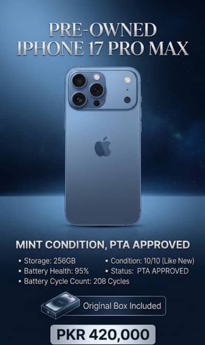 iPhone 17 Pro Max (256GB) – PTA Approved (Like New)