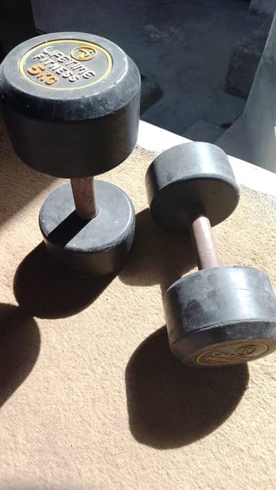 2 GYM DUMBBELLS 5KG EACH (PVC RUBBER LAYER)