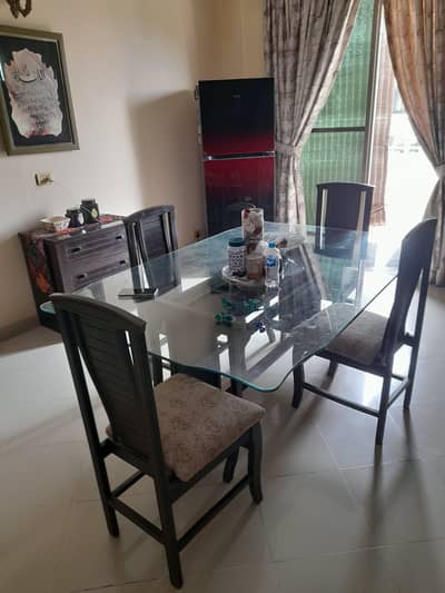 Glass Top Dining Table with 6 Dining Chairs (Contact 03002066419)