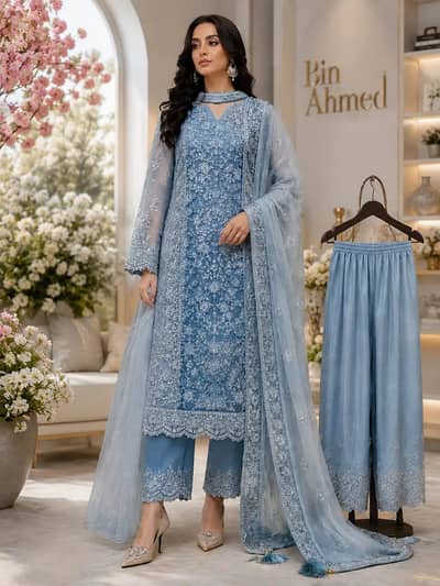 Elegant  Embroidered net 3-Piece Suit for sale