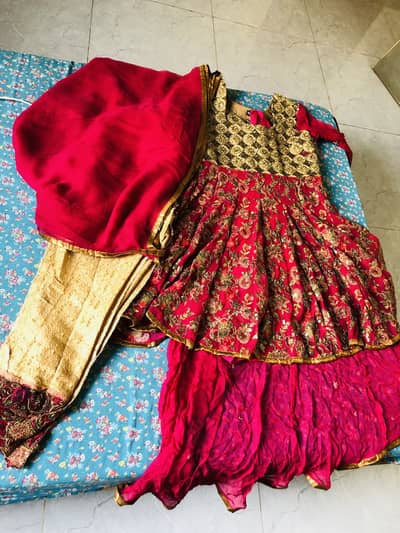 Heavy Embroidered Party Wear Peplum with Trouser (Pink & Gold)