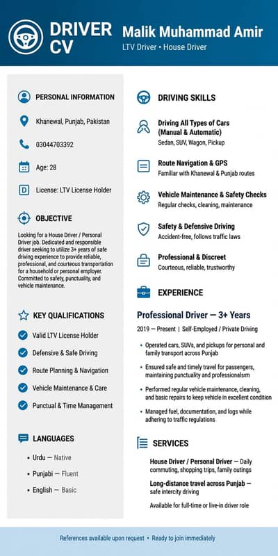 professional LTV Driveer available. . . . house keeper experience