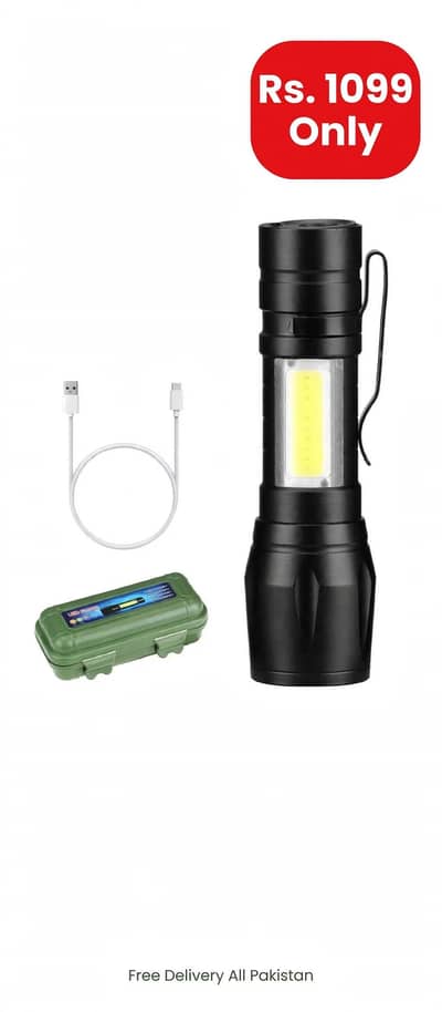 Mini LED Torch - USB Rechargeable - Zoom Light
