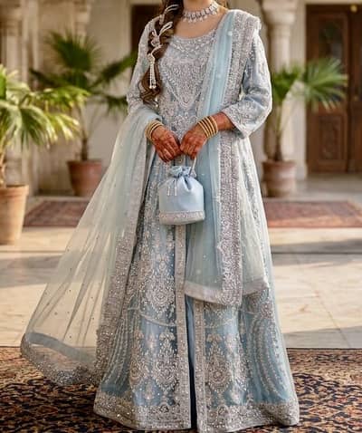 Ice blue bridal maxi with heavy handwork
