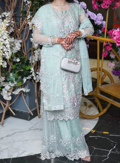 Beautiful mint blue Net Party Wear Dress  | Elegant & Stylish