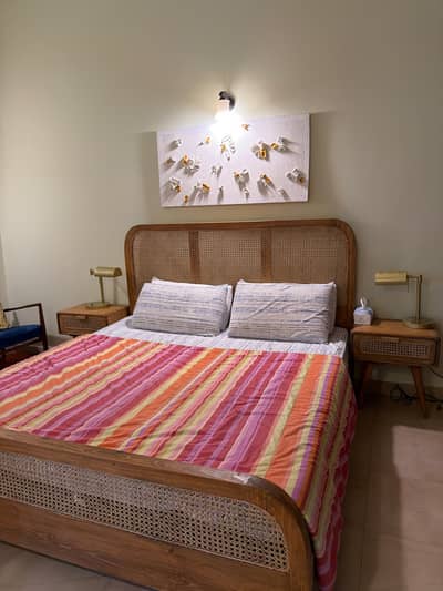 Cane Bed Set with 2 Side Tables & Dressing Table