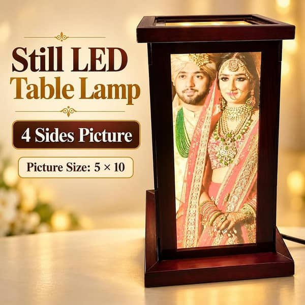 Customized LED Photo Table Lamp, 4-Sided Picture Display, Custom Wedding and Family Photo Lamp