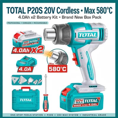 TOTAL 20V Heat Gun P20S 580 Degree Industrial - Complete Kit