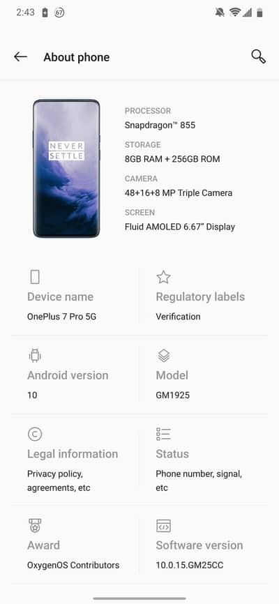 One Plus 7 Pro 5G 8/256 PTA Approved