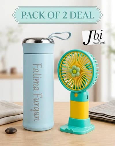 Pack of 2 –   Mini rechargeable Portable Fan + Water Bottle