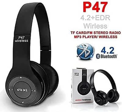 P47 Wireless Bluetooth Headphones - Foldable Heavy Bass - New Box Pack