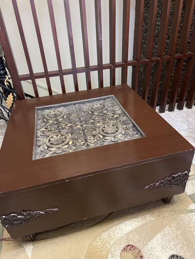 wooden table with glass top