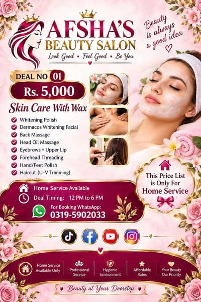 AFSHAS BEAUTY SALON | Home Service Beauty Deals