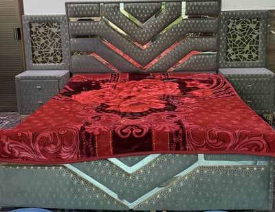 Modern Designer Double Bed Set with Side Tables & Dressing