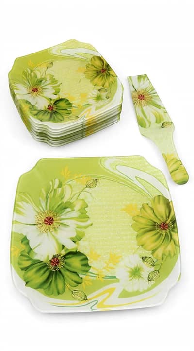floral glass cake set 7 piece