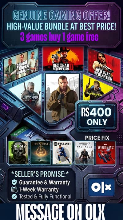 3 GAMES BUY GET 1 FREE PRICE 400 MESSAGE ON OLX