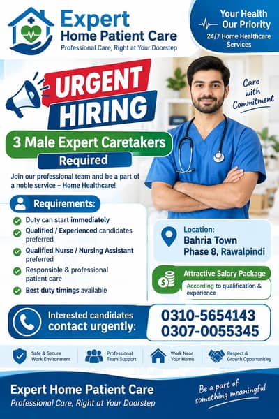 Required Male nurse experienced qualified urgently hiring today rwp