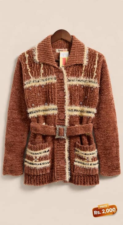 Chenille wool,warm,with pockets & stone work