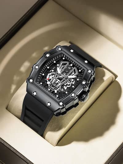 Men's black skeleton watch | Luxury Chronograph Style with black strap