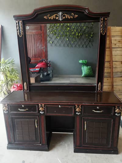 Wooden Dressing Table with Large Mirror + Matching Sitting Stool