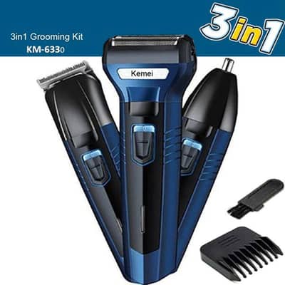Kemei KM-3-in-1 Grooming Kit - Rechargeable Trimmer for Beard,