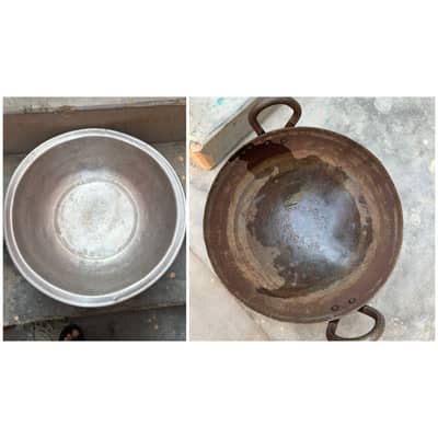 Heavy Iron Karahi / Desi Cooking Karahi and kneading tray– Used and