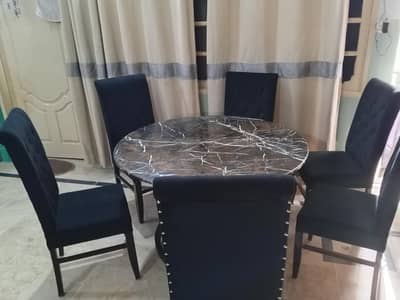6 seater marble top dining table