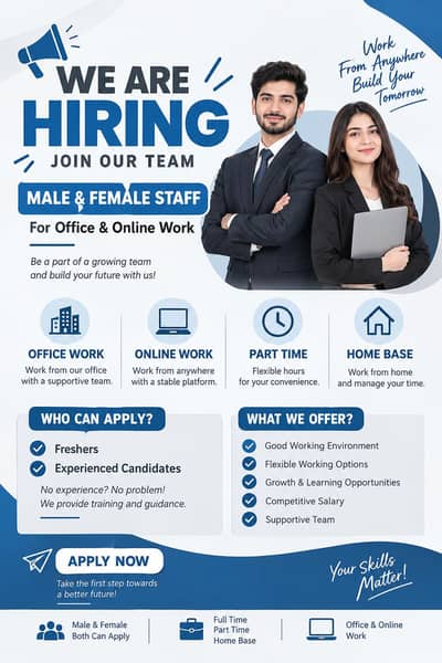 We are hiring staff male and female for online and office work