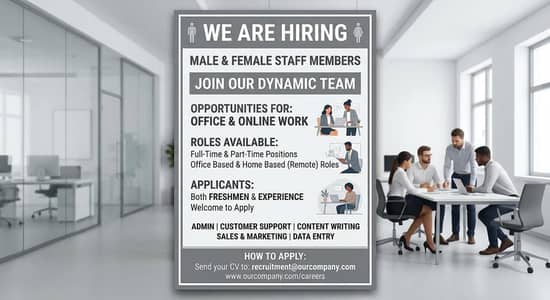 We are hiring staff make and female for online and office work