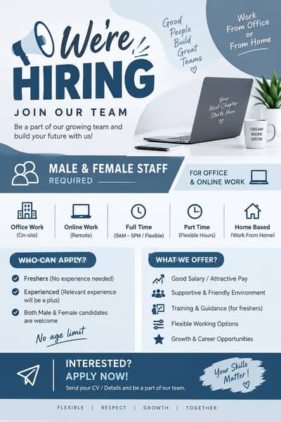 we are hiring male and female staff for office and online work