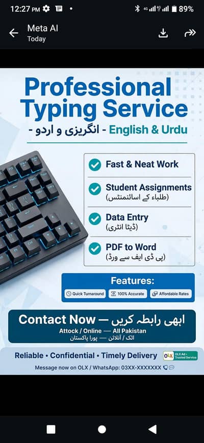professional typing service English ,Urdu fast delivery's