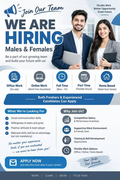 We are hiring Male & Female staff for online and home based work