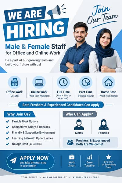we are hiring males and females staff