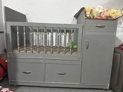 Grey Wooden Baby Crib / Baby Cot with Storage Cabinet / kids cot