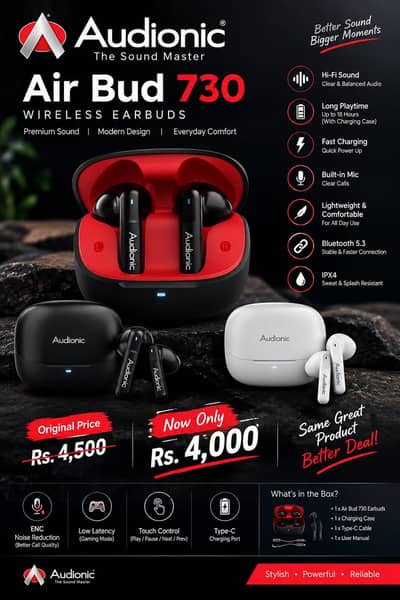 Audionic - Airbud 730 ENC Wireless Earbuds