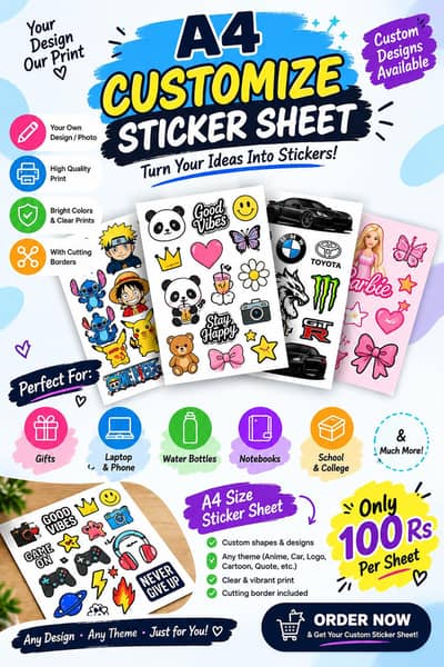 A4 size sticker sheet with your customize design or pic .