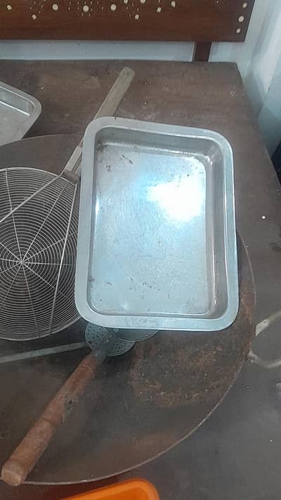 Large size  fish samosa chicken frying karahi, steel trays  , etc