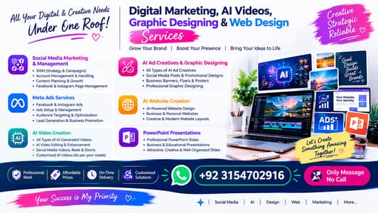 Digital Marketing, AI Videos, Graphic Designing & Web Design Services