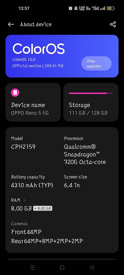 Reno 8+8/128 with super vooc charger