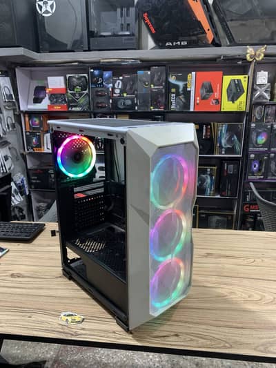 Glass break white case with 4 argb double ring fans