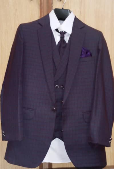 Brand New Purple 5-Piece Men's Suit Coat, Pant, Waistcoat, tie & Shirt