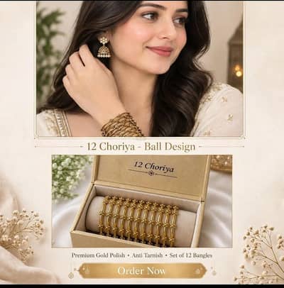 12 Chorian Set - Golden Bangles For Girls & Women - Anti Tarnish