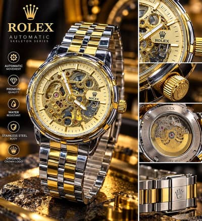 Rolex Automatic Skeleton Men's Two Tone Stainless Steel Watch